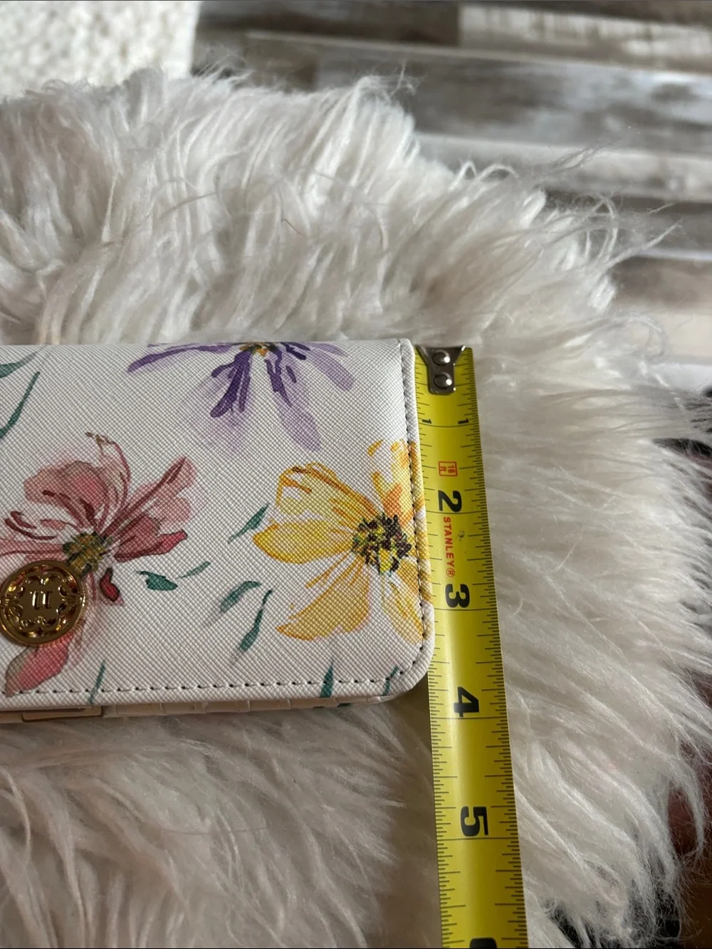 Floral Print Women's Wallet - White with Multi-Color Floral Accents